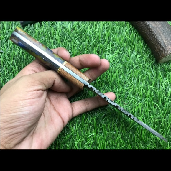 Damascus Knife with Corain Handle Full Tang Hand Crafted NWOT - Picture 5 of 6